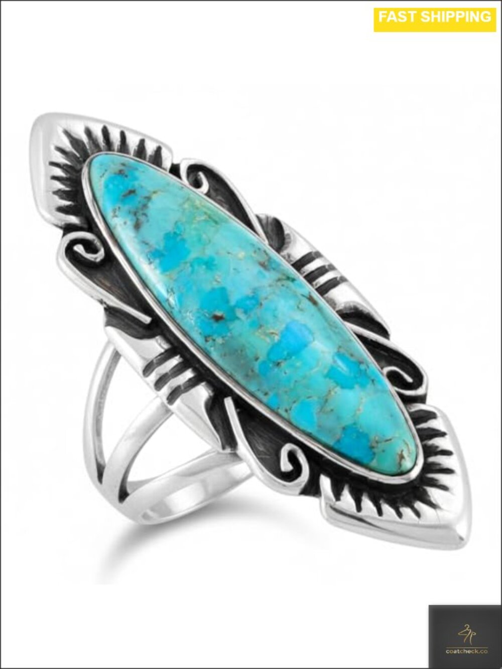 Sterling Silver 925 Genuine Turquoise Statement Ring Size 6 to 11